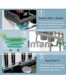 Кухненски органайзер 2 етажа многофункционален рафт за прибори, подправки, кърпи